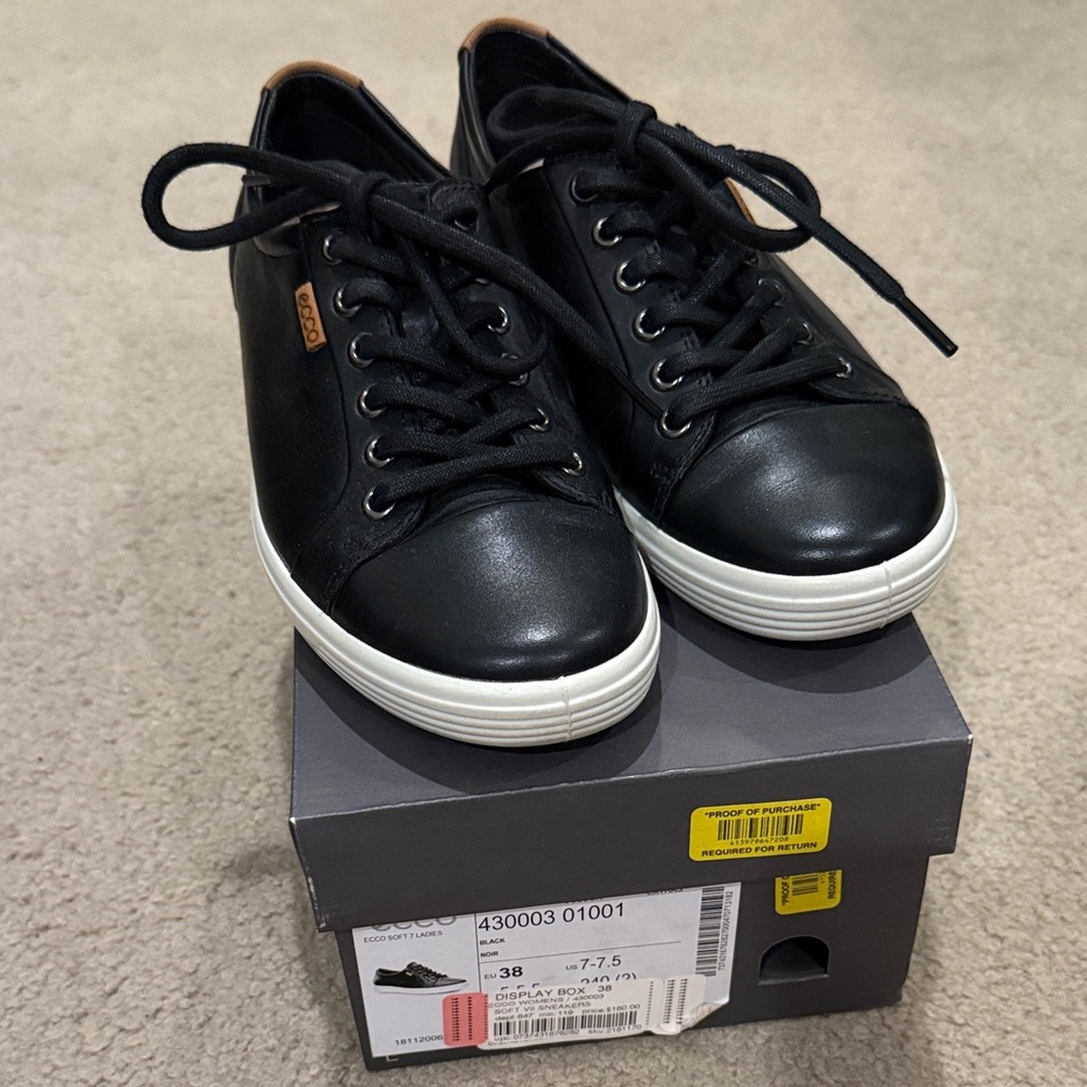 ECCO Women’s Black and White Sneakers Size 38